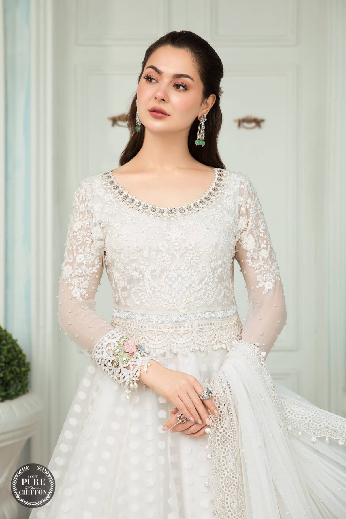 Maria. B. Chiffons unstitched eid collection - mpc-21-103-pearl white and pastel - image 2