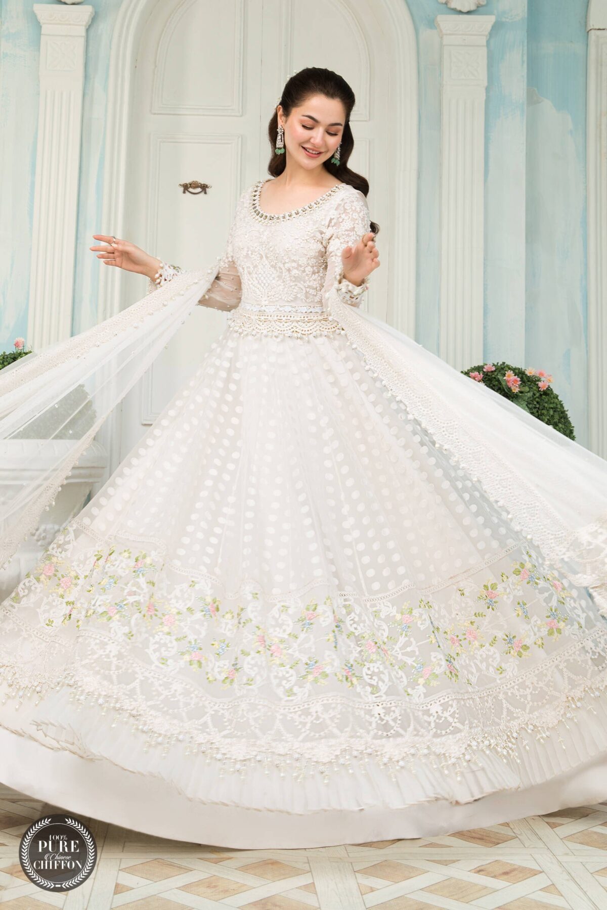 Maria. B. Chiffons unstitched eid collection - mpc-21-103-pearl white and pastel - image 3