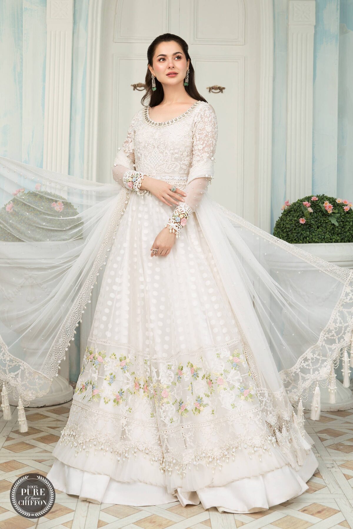 Maria. B. Chiffons unstitched eid collection - mpc-21-103-pearl white and pastel - image 4