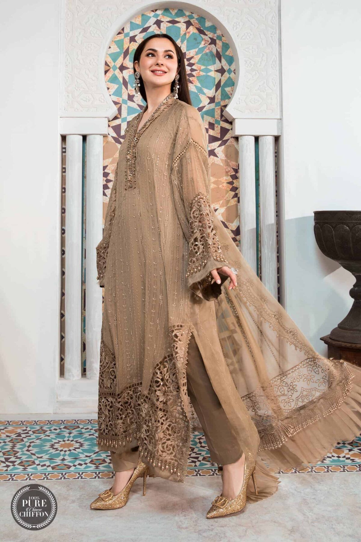 Maria. B chiffons unstitched eid collection - mpc-21-105-coffee - image 1