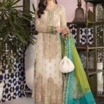 Maria.B Chiffons Unstitched Eid Collection - MPC-21-107-Cream and Ferozi