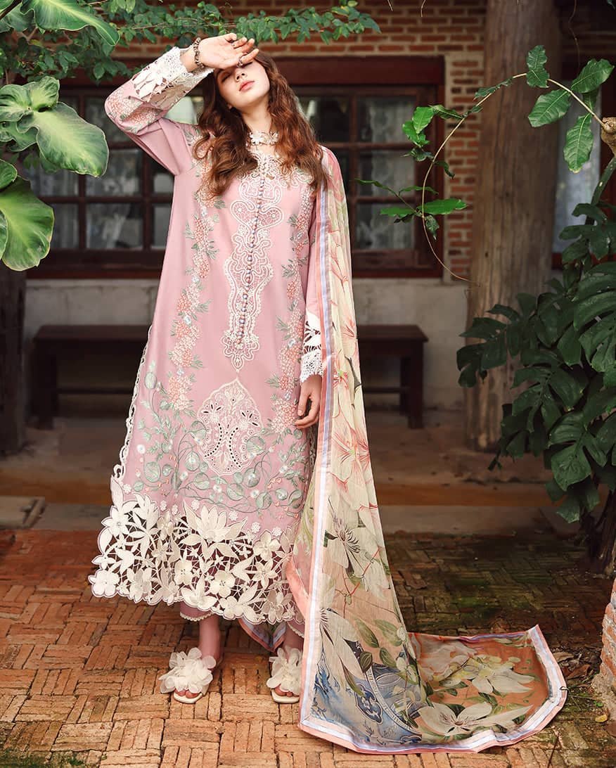 mushq hemline lawn pakistani suit mushq hemline 26 vol 2 secret petals pink chiffon dupatta 1237668700