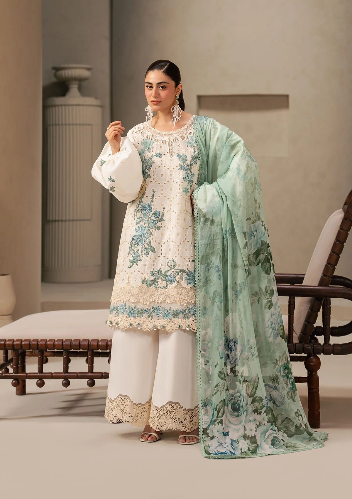 Elaf Ecraft Chikankari Chiffon 2026 Elaf EHC-1A VANILLA