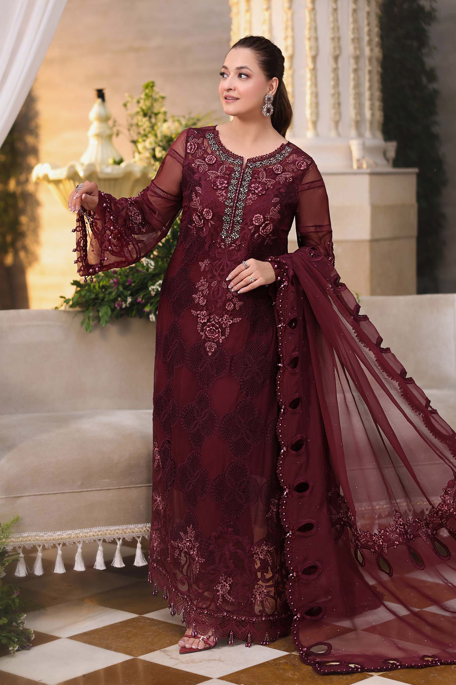Maria B Chiffon 2026 | MPC-26-108-Burgundy