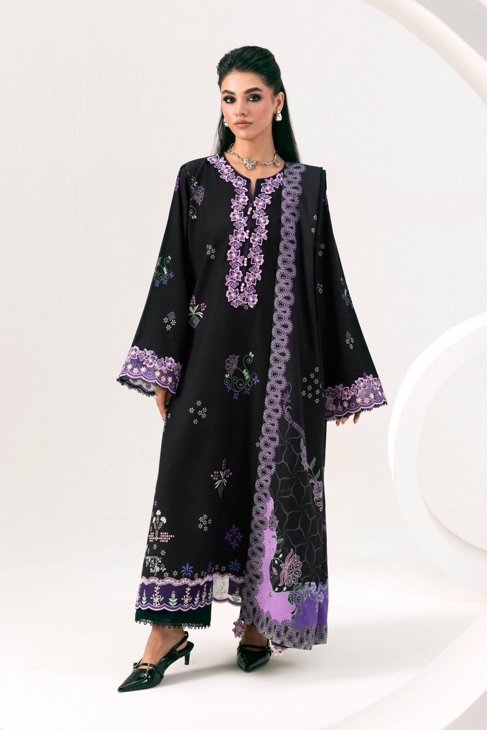 Qalamkar QPW-09 (B) Sajal ready to wear suit front view