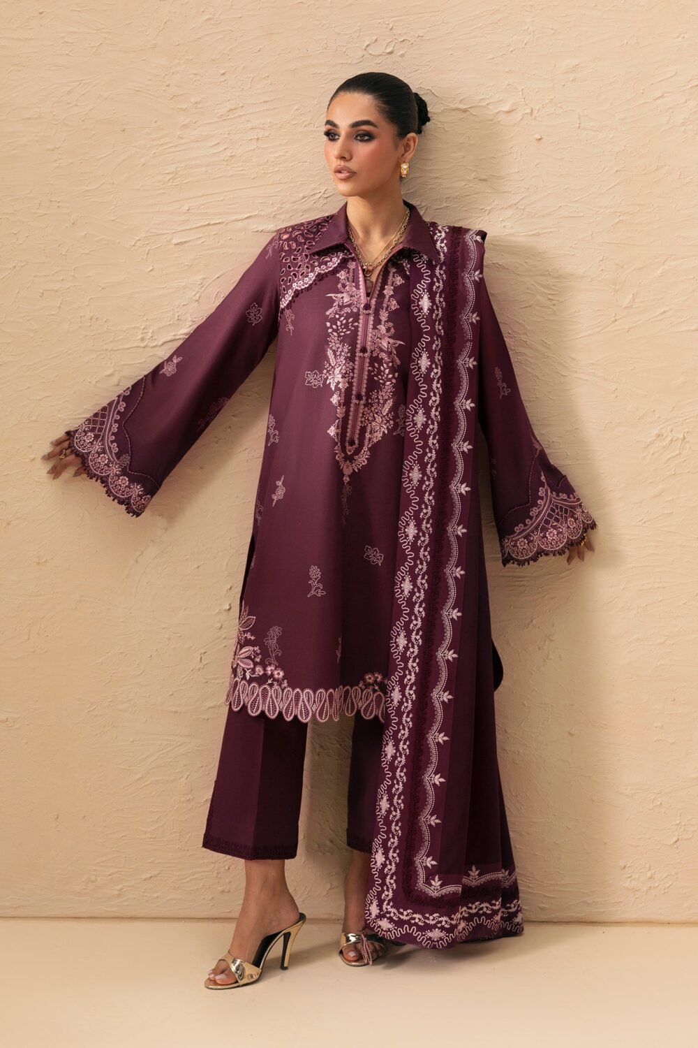 Qalamkar QPW-02 (B) Veena ready to wear suit front view