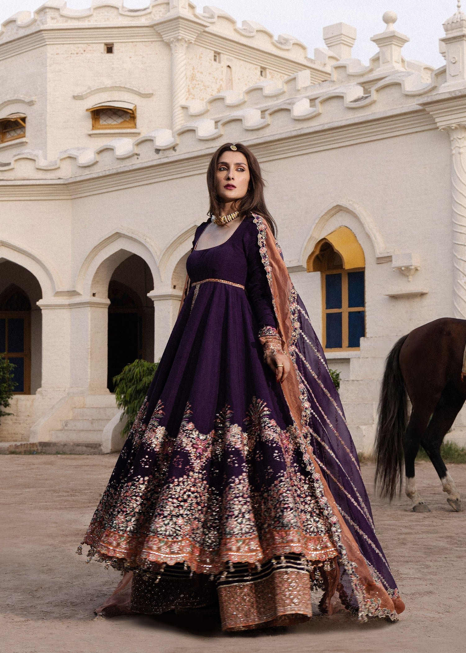 Hussain Rehar Shabnam Embroidered Suit Front View Hussain Rehar Shabnam ready to wear suit front view