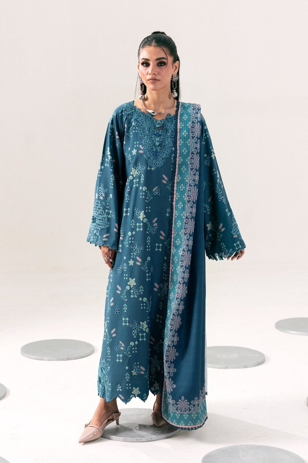 Qalamkar QPW-06 (B) Rohi ready to wear suit front view