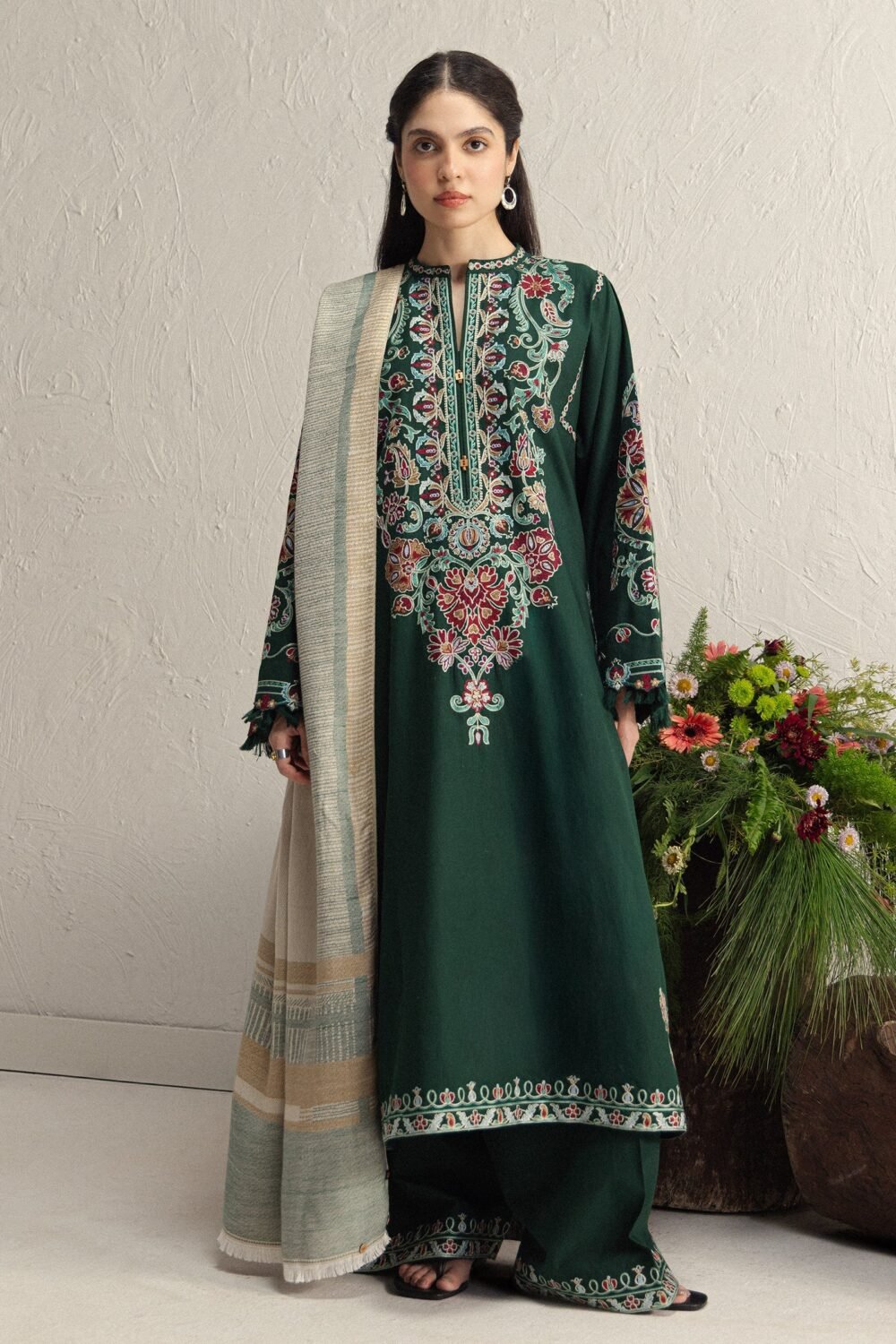 Zara Shahjahan OCHRE-2B ready to wear suit front view