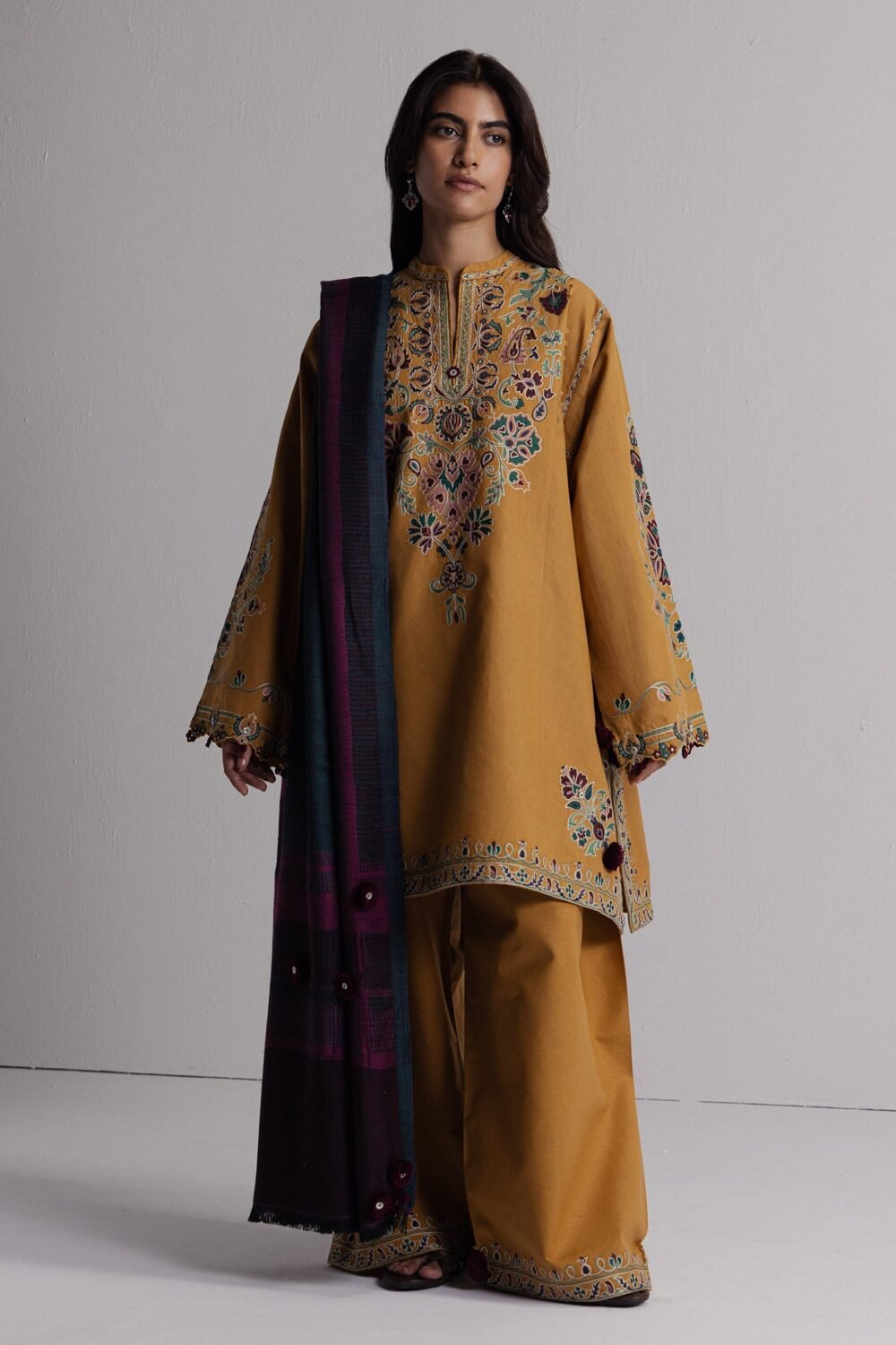Zara Shahjahan OCHRE-2A ready to wear suit front view