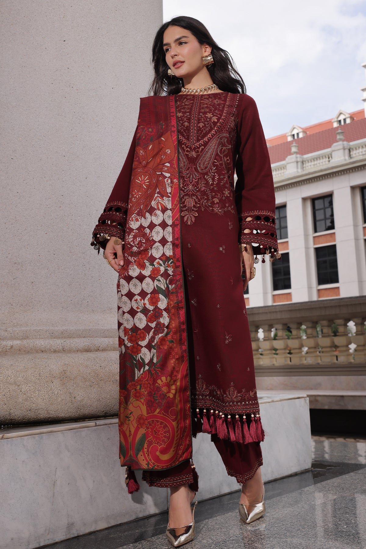 3-PC Unstitched Peach Leather Collection PSW6-18 - Fabric Detail