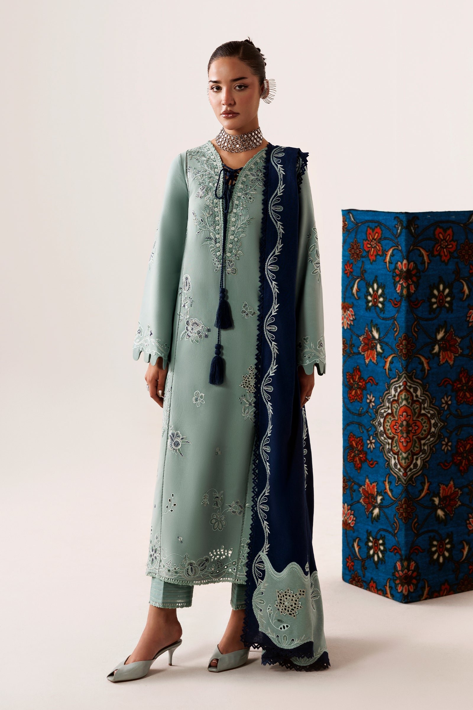 Qalamkar QLW-11 TALIYA Embroidered Suit Front View Qalamkar QLW-11 TALIYA ready to wear suit front view