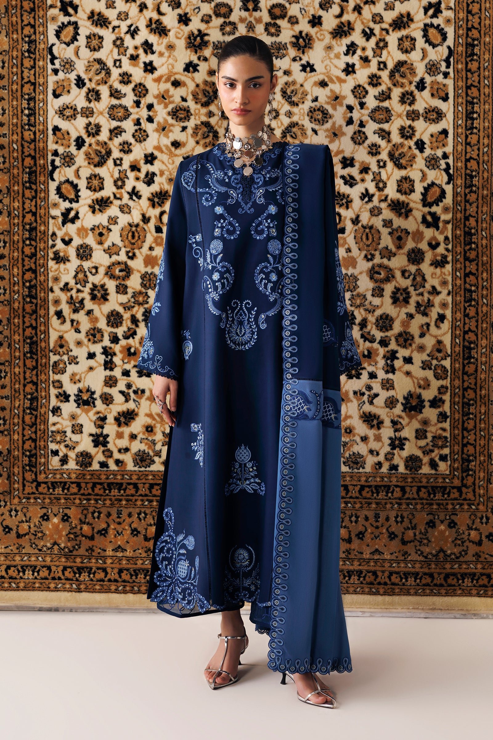 Qalamkar QLW-10 Seran Embroidered Suit Front View Qalamkar QLW-10 Seran ready to wear suit front view