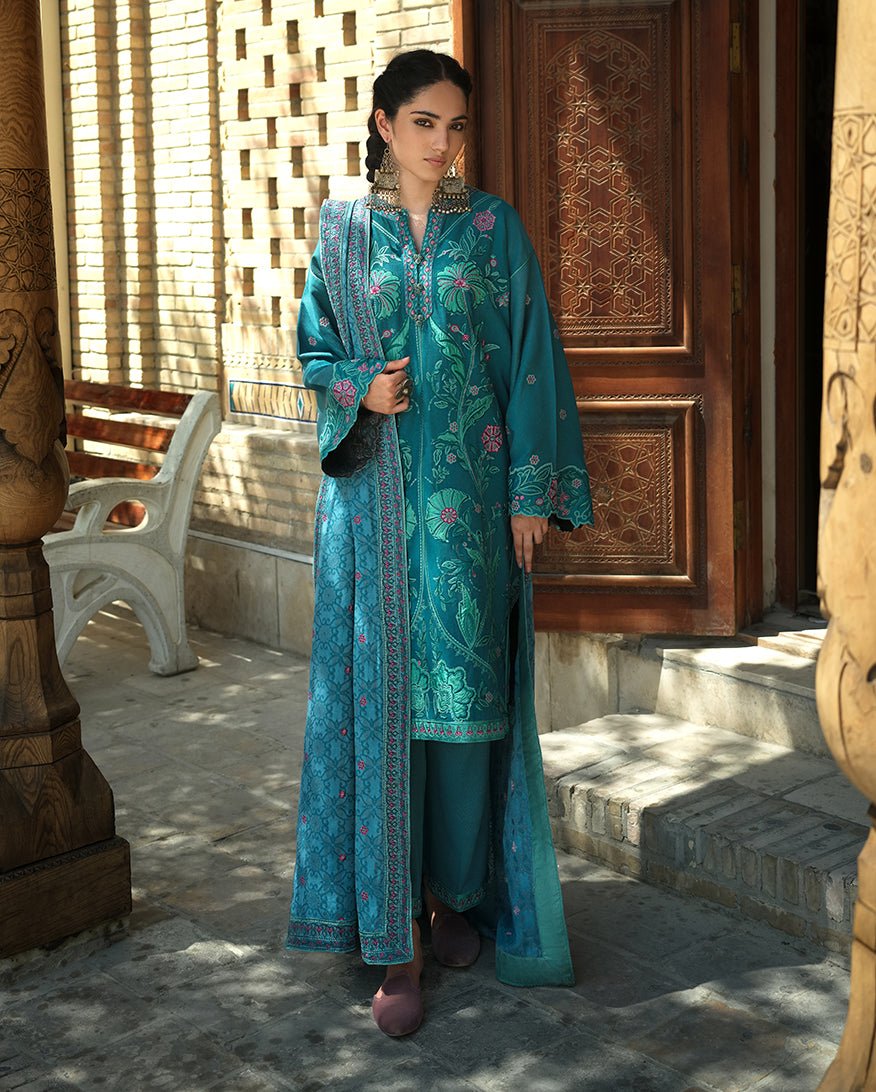 Mushq Azure Courtyard ready to wear suit front view