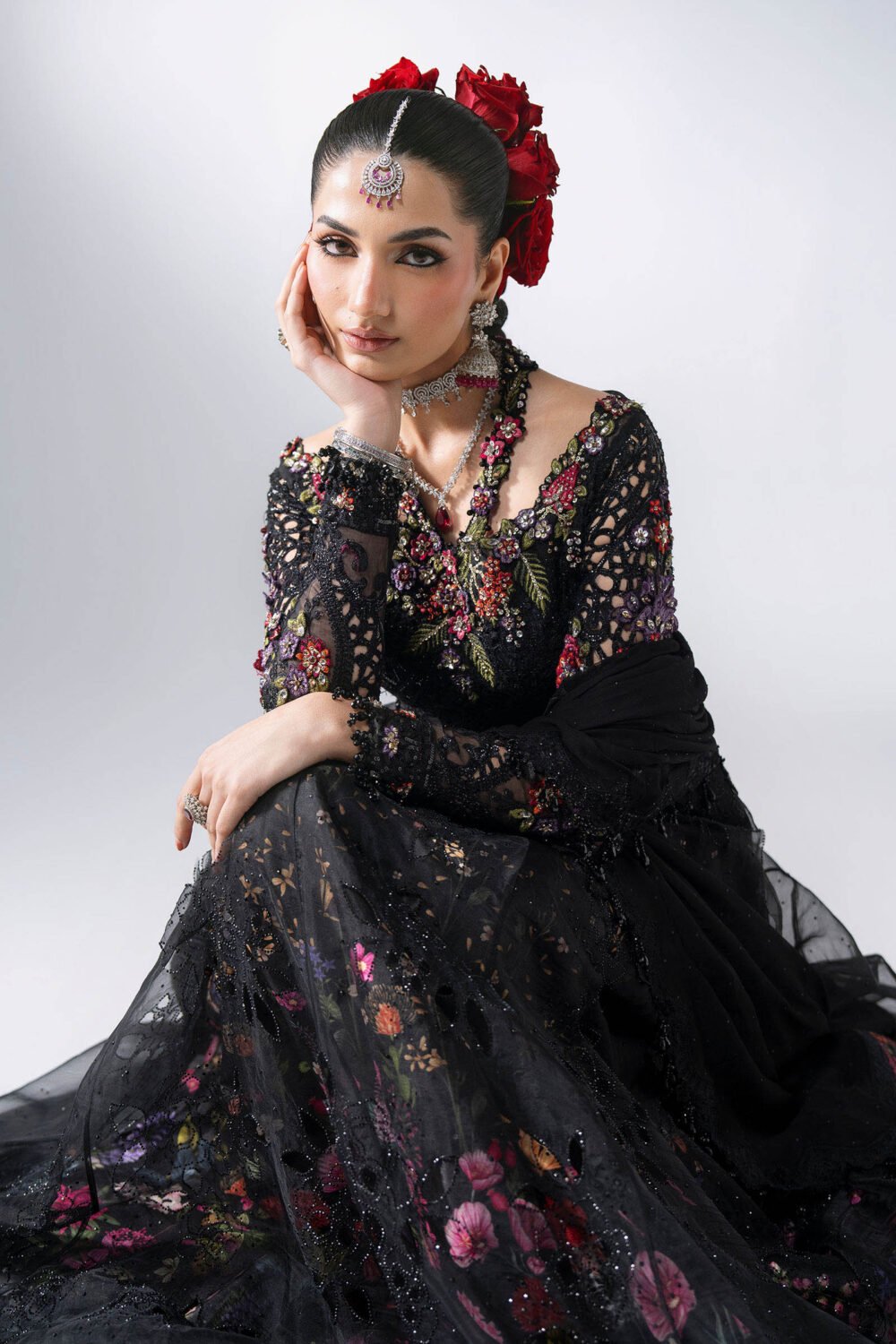 3 Piece Unstitched Embroidered Organza Suit embroidered detail