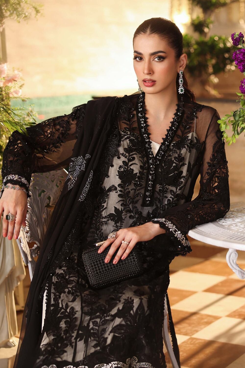 Maria B MPC2601-999-BLK Unstitched Chiffon embroidered detail