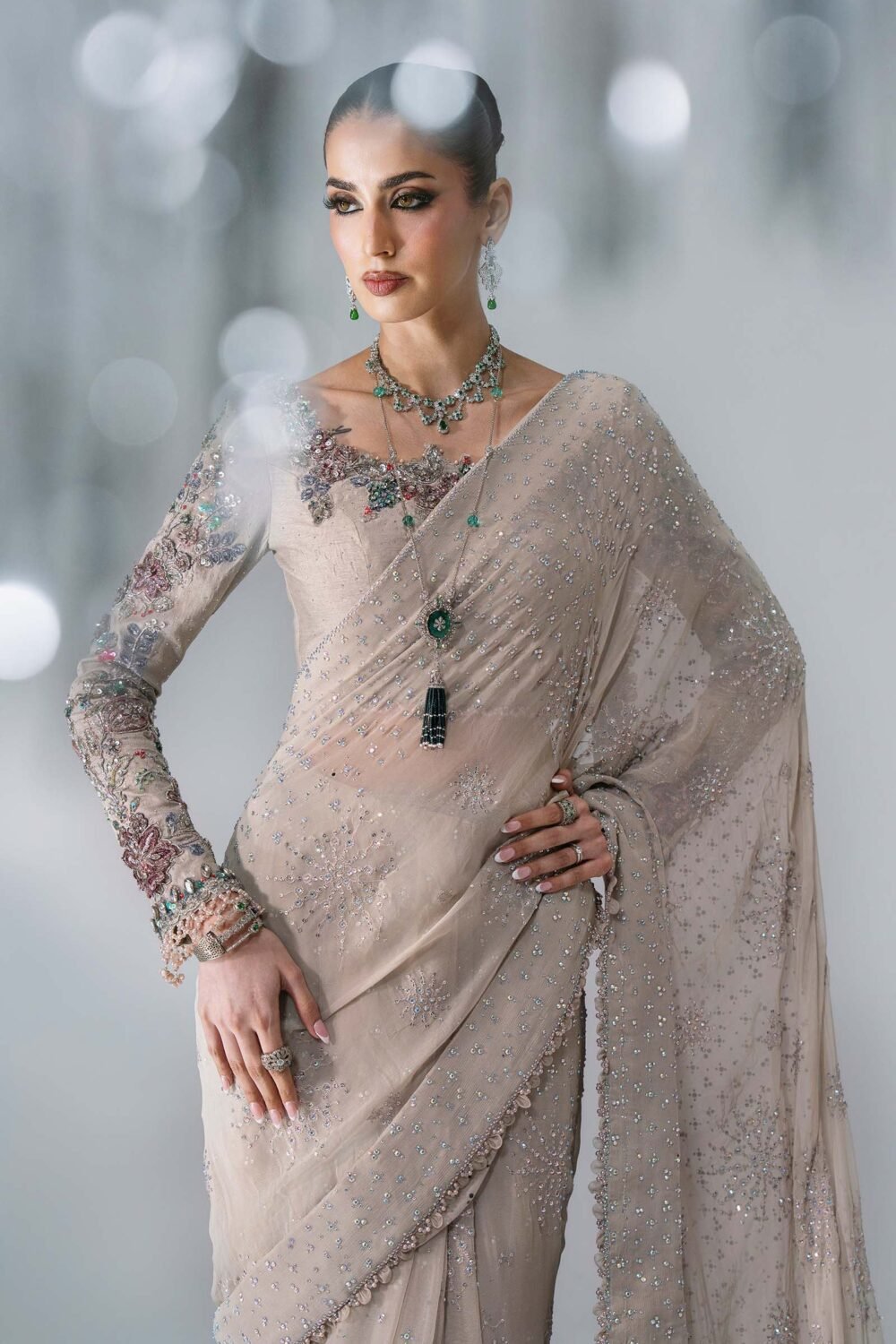 Maria B Unstitched Embroidered Chiffon Saree embroidered detail