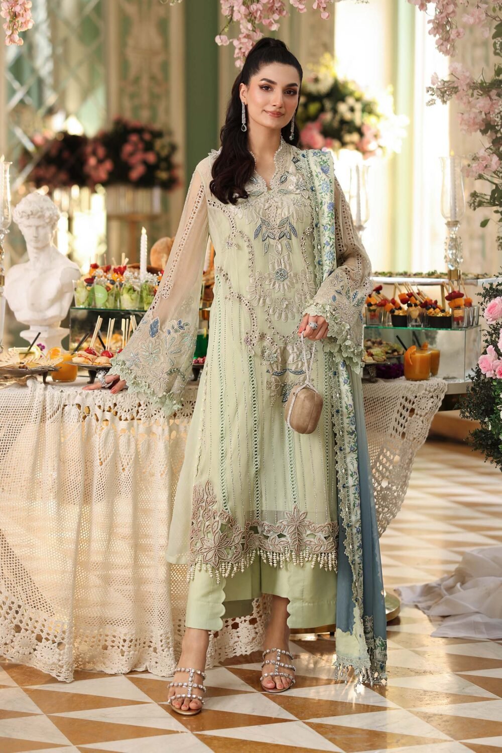 Maria B MPC2605-999-POG Unstitched Chiffon embroidered detail