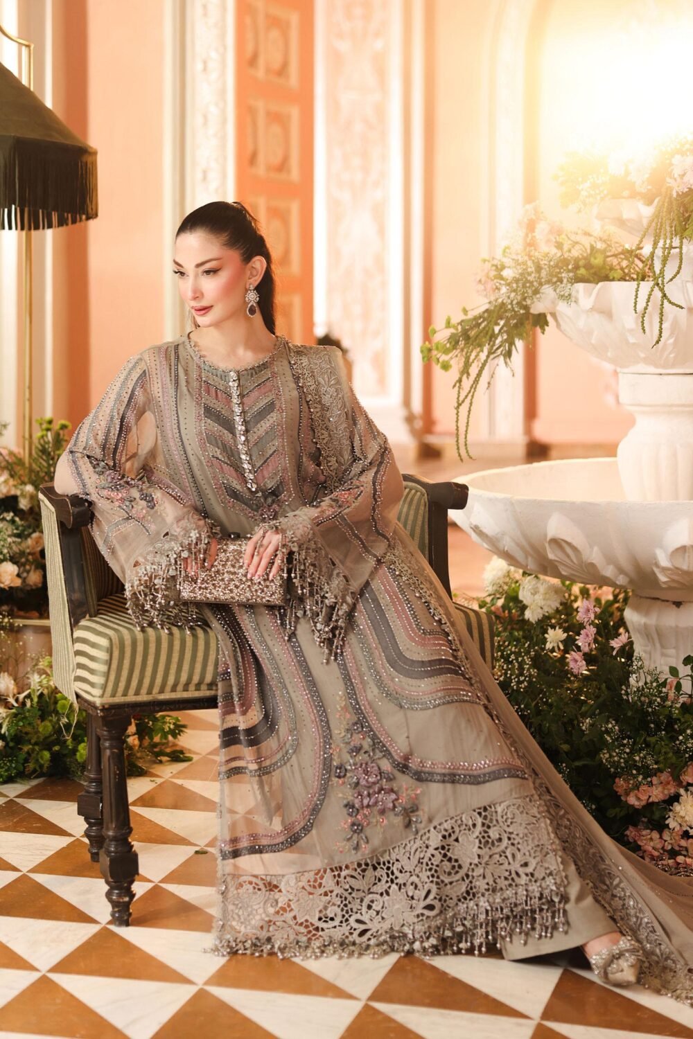 3 Piece Unstitched Embroidered Chiffon Suit embroidered detail