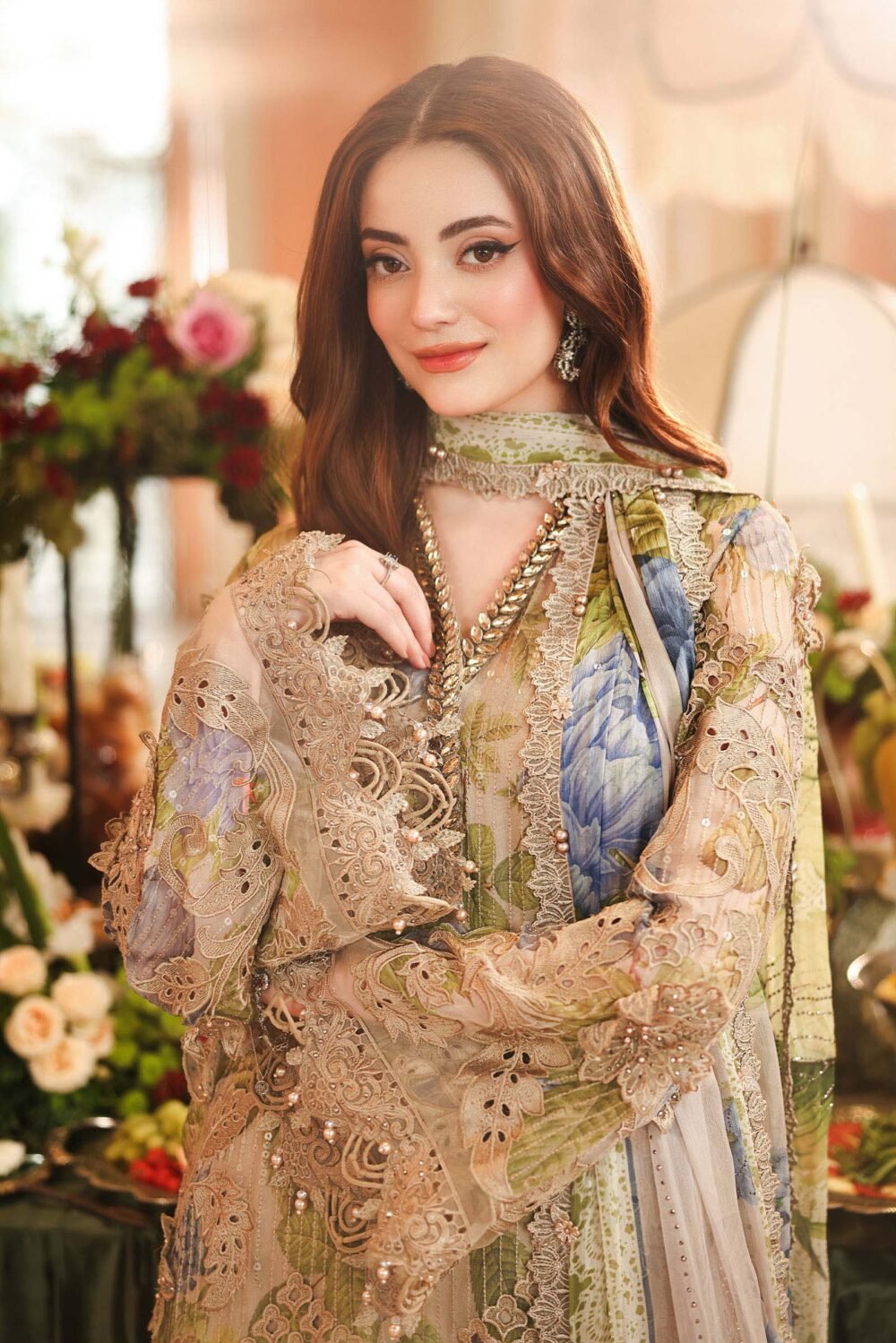 Maria B MP26032-999-WBE Unstitched Chiffon embroidered detail