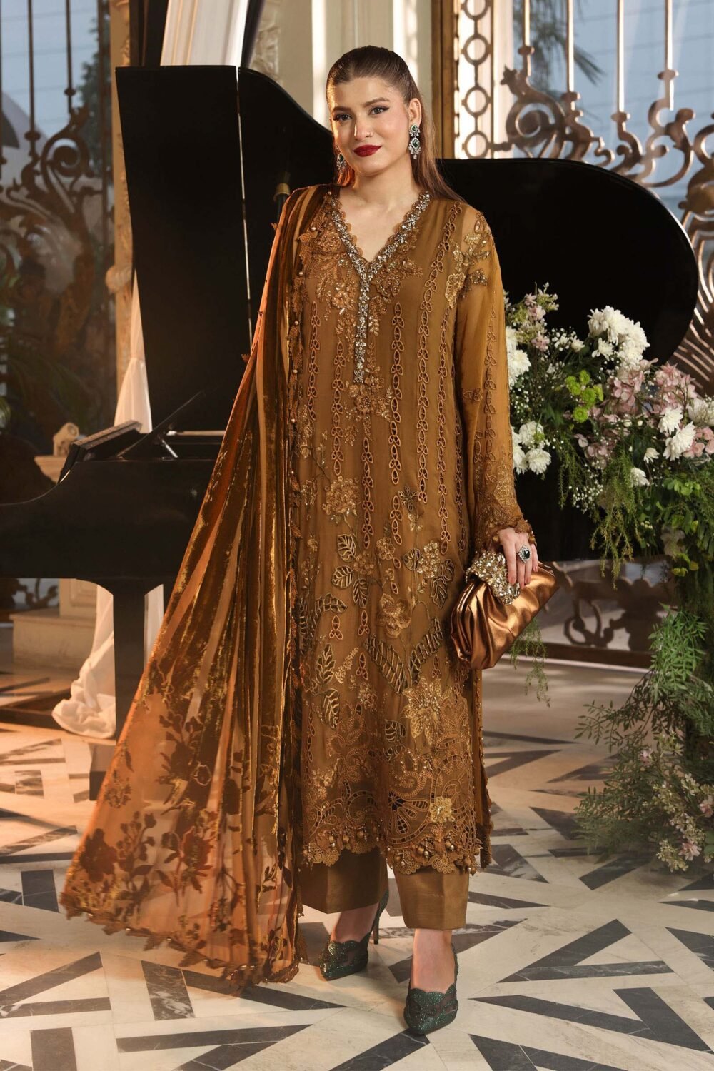 Maria B MP26052-999-MTD Unstitched Chiffon embroidered detail