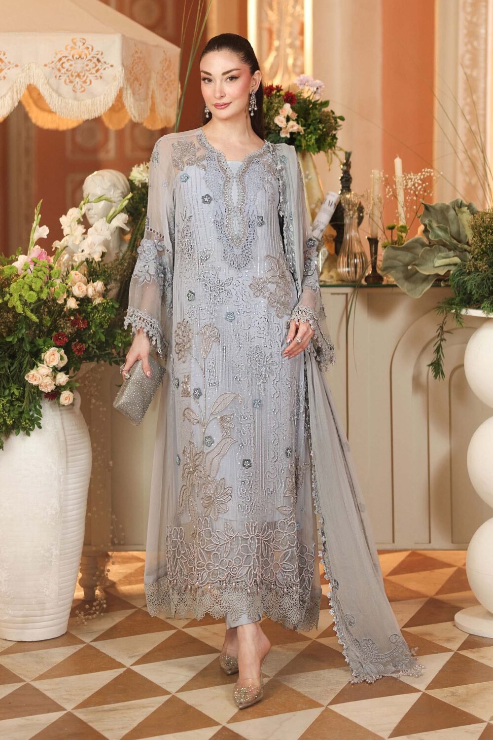Maria B MP26062-999-MTB Unstitched Chiffon embroidered detail