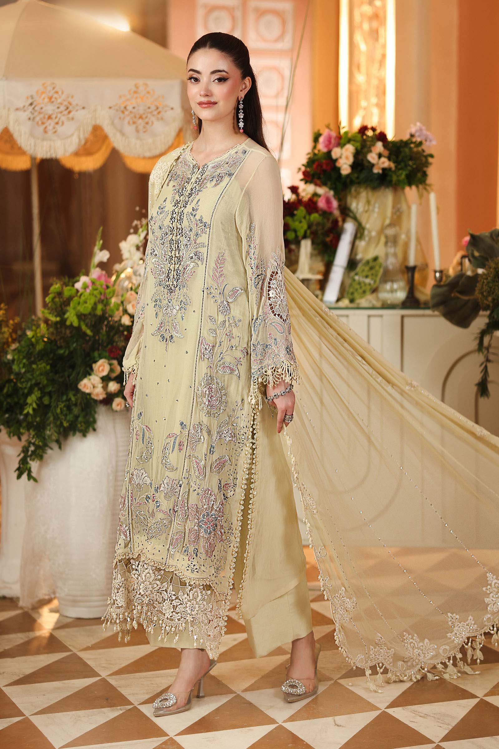 3 Piece Unstitched Embroidered Chiffon Suit - Fabric Detail