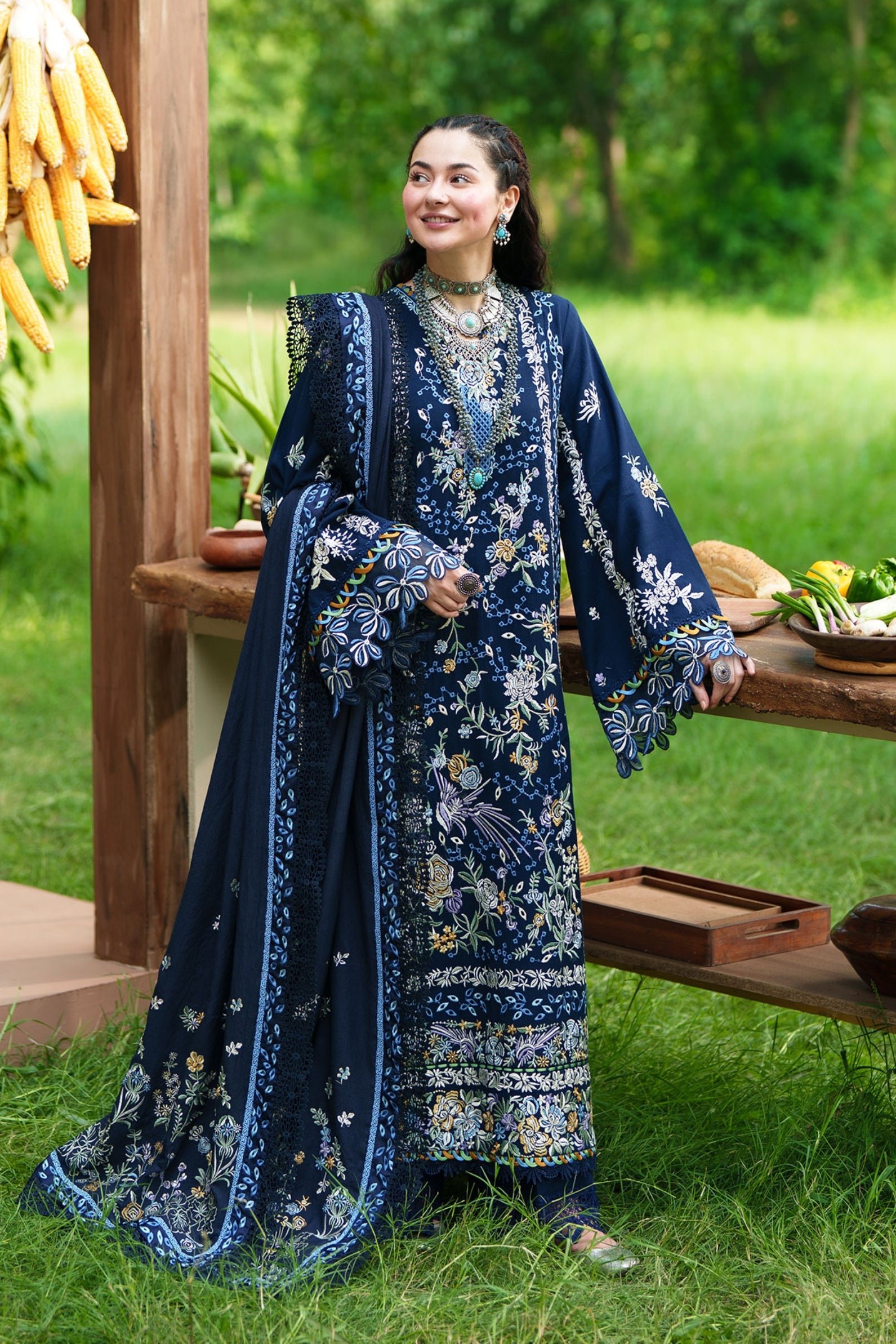 Maryam Hussain Indigo ready to wear suit front view