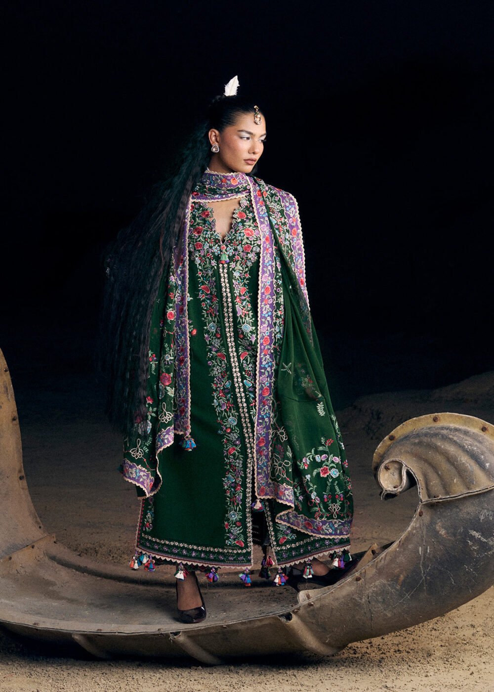 Hussain Rehar Celadon ready to wear suit front view