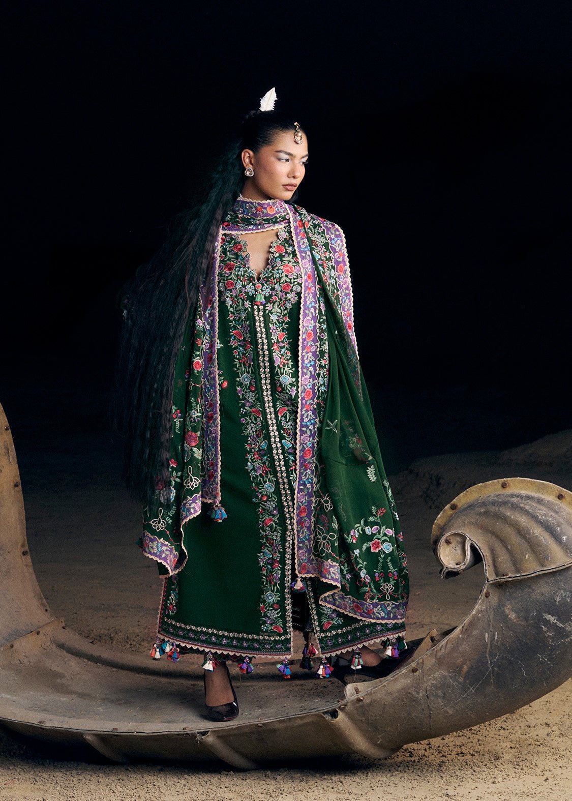 Hussain Rehar Celadon ready to wear suit front view