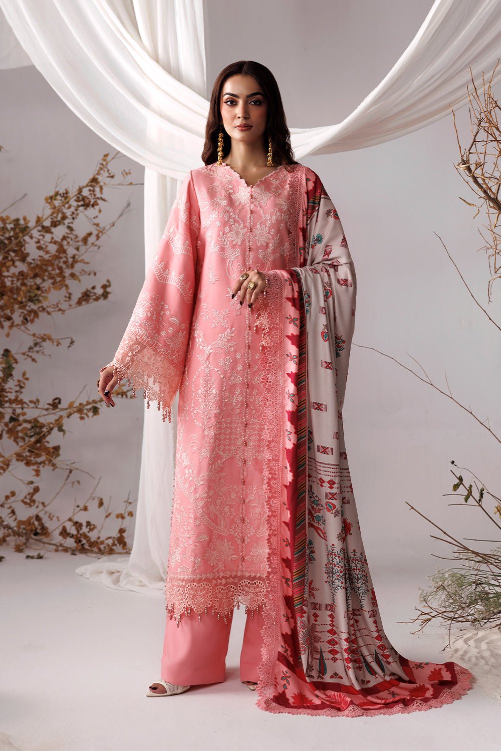 Naqshofficial Flamingo Pink-00291 ready to wear suit front view