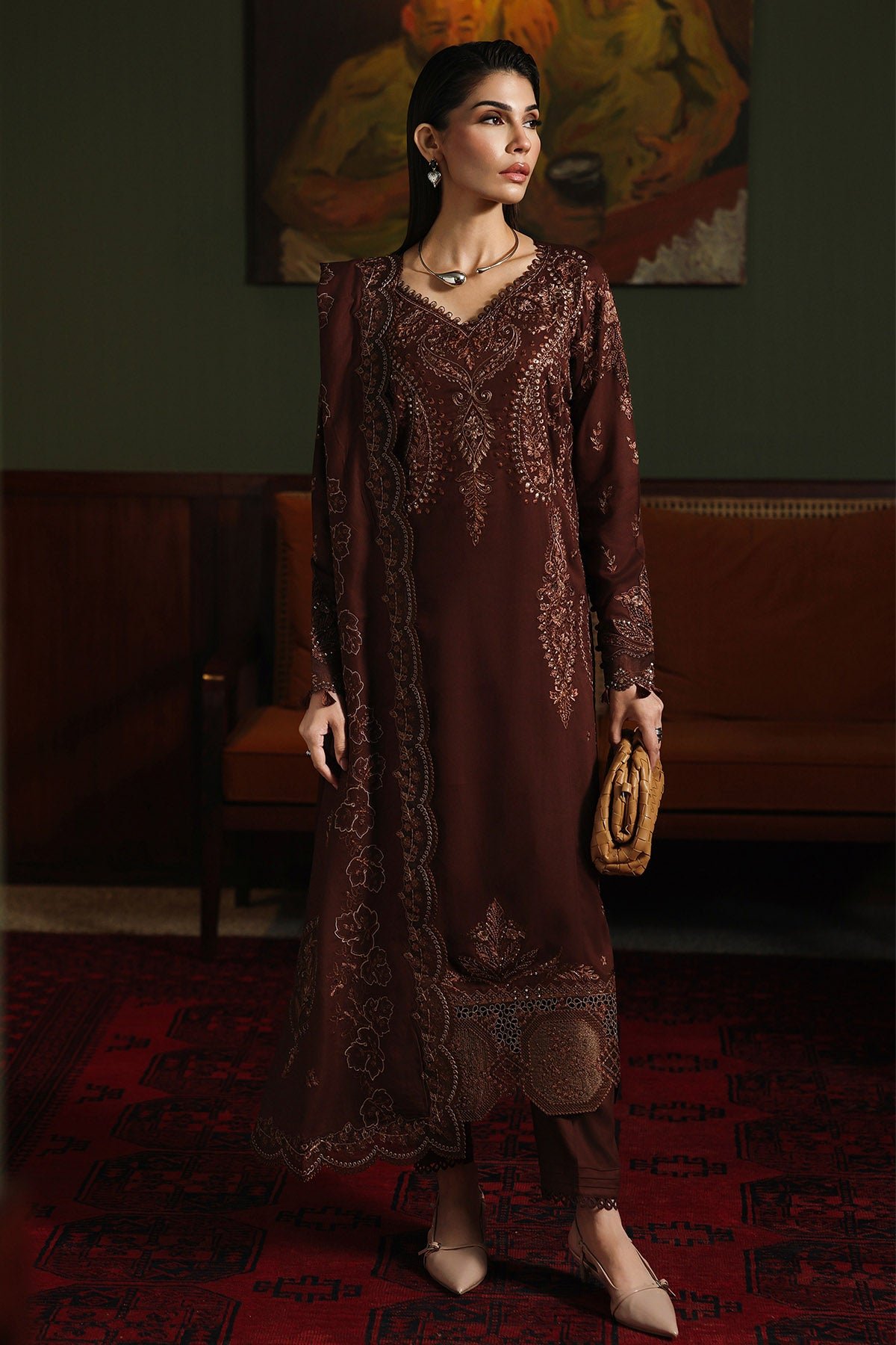 Nureh NE-279 Embroidered Suit Front View Nureh NE-279 ready to wear suit front view