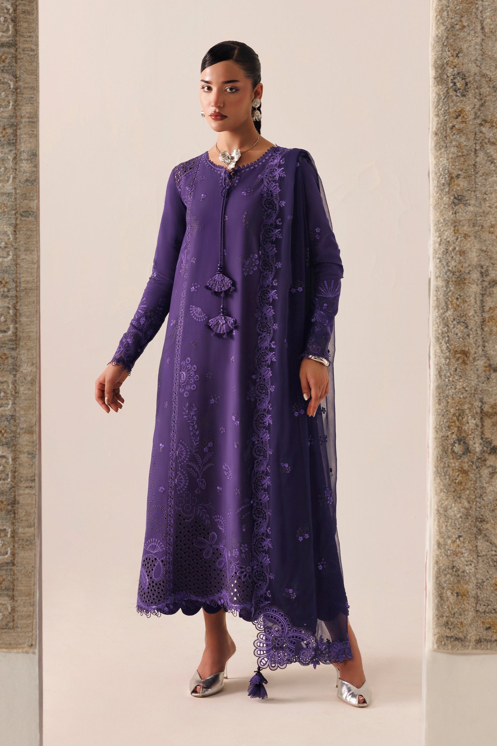 Qalamkar QLW-05 ZEEMAL Embroidered Suit Front View Qalamkar QLW-05 ZEEMAL ready to wear suit front view