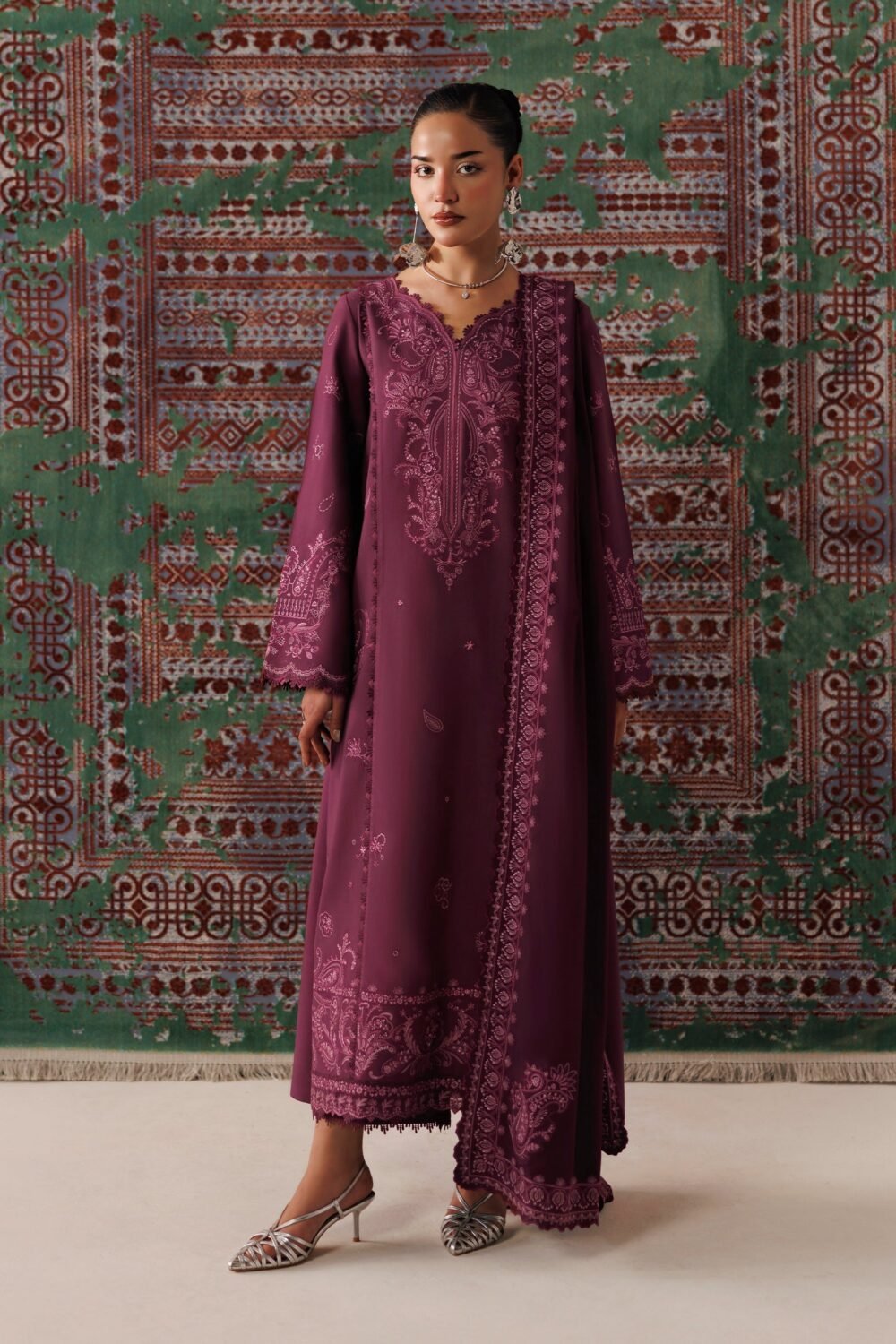 Qalamkar QLW-14 FARWA ready to wear suit front view
