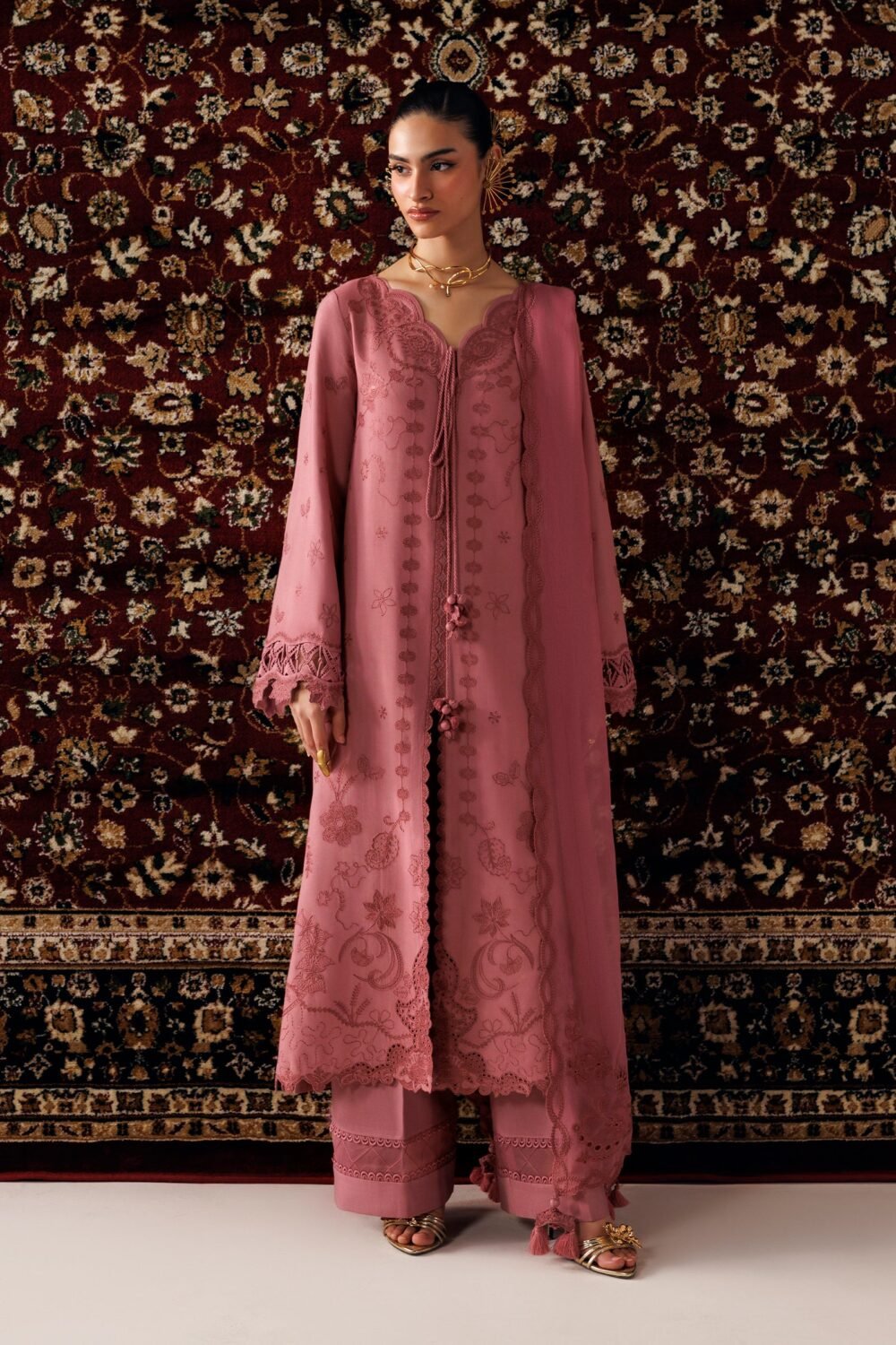 Qalamkar QLW-13 DANIYA ready to wear suit front view