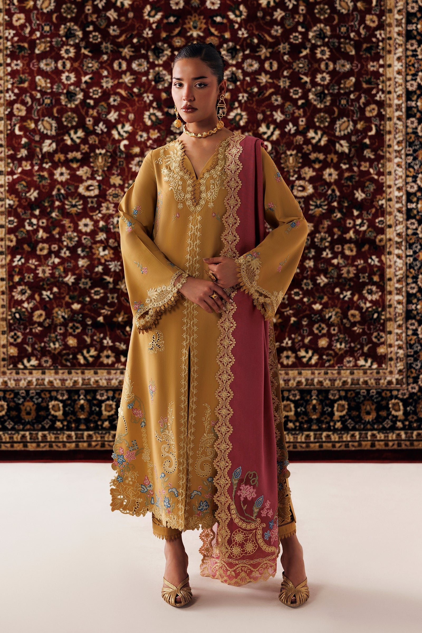 Qalamkar QLW-06 NYRA Embroidered Suit Front View Qalamkar QLW-06 NYRA ready to wear suit front view